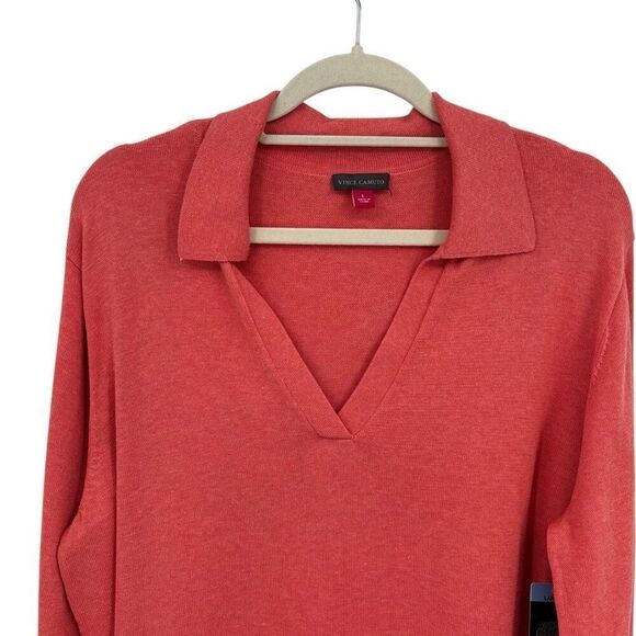 Vince Camuto V-neck Collared Sweater Ocean Coral Size Large NWT - Picture 3 of 10